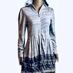 Pink Lotus Heather Gray Hooded Jacket Dress Large Pleat Peplum Scandinavian Hem